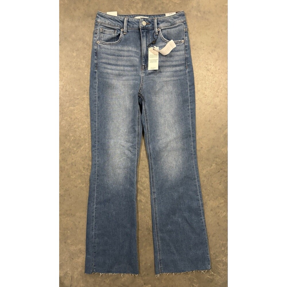 NEW J21 Eleven Risen Jeans Womens 5/27 Medium Wash High Rise Flare Raw Hem